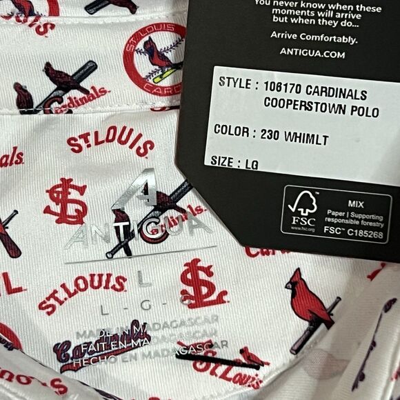 New St Louis Cardinals Antigua Cooperstown Polo Golf Baseball Shirt Size L AOP - Picture 5 of 10
